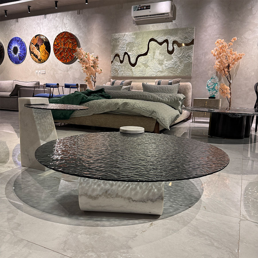 River Glass and Marble Side Table