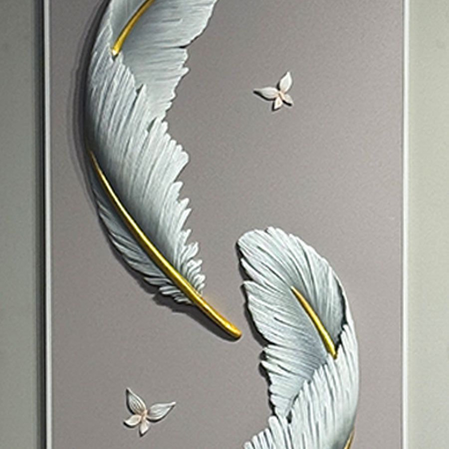 Golden Whisper Feather Wall Art