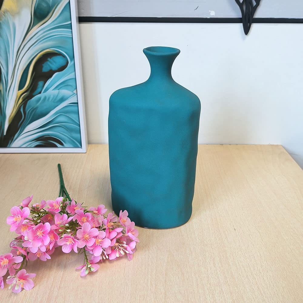 Turquoise Lipped Ceramic Flower Vase