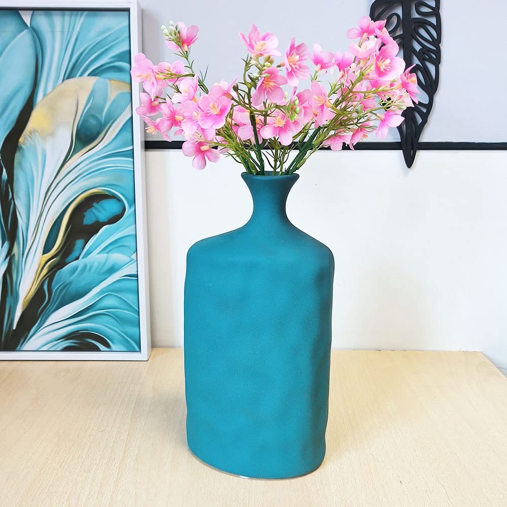 Turquoise Lipped Ceramic Flower Vase