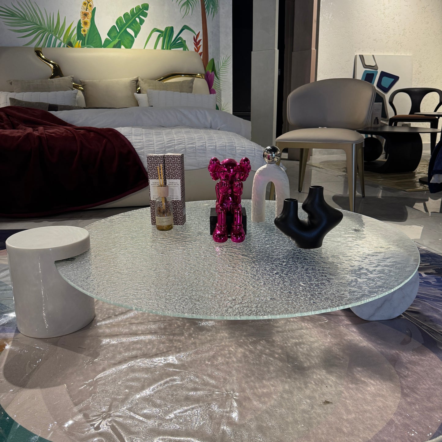 River Glass and Marbe Table (White)