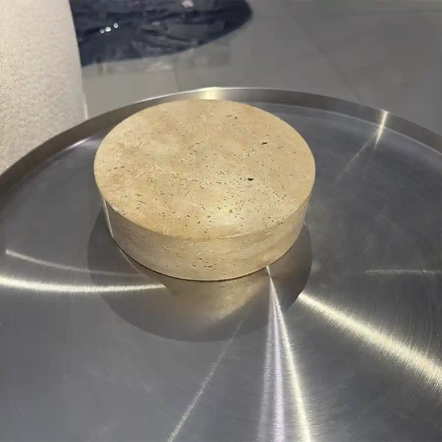 Travertine & Stainless Steel Side Table